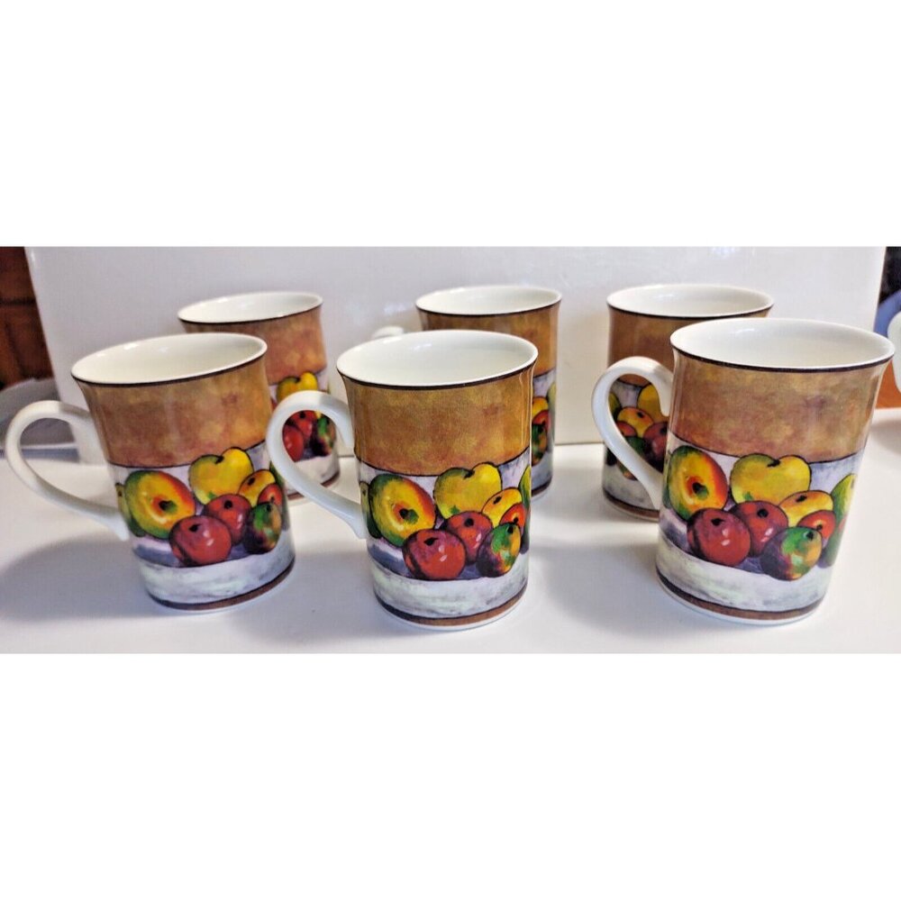 Vintage Royal Bone China Set of 6 Coffee Mugs Collector's Series Fruits